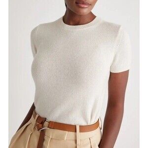 NWT Quince Mongolian Cashmere Tee Ivory Womens M Quiet Luxury Old Money Minimal